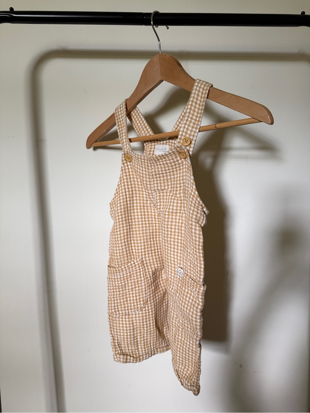 Kids Gingham Overalls - yellow & Tan